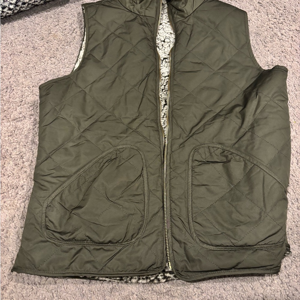Olive Quilted Vest with Sherpa Lining